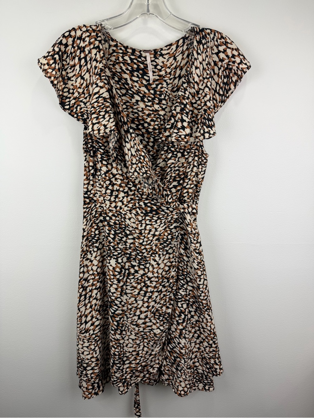 Free People French Quarter Mini Wrap Dress Boho Animal Print Flutter M - Picture 2 of 6
